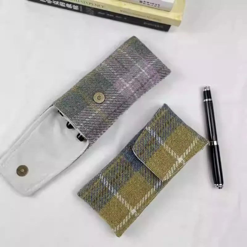 Original DIY High-Quality Wool Plaid Pencil Case 3-Hole Pen Bag Protective Cover Portable Pencil Pouch Zpaxo