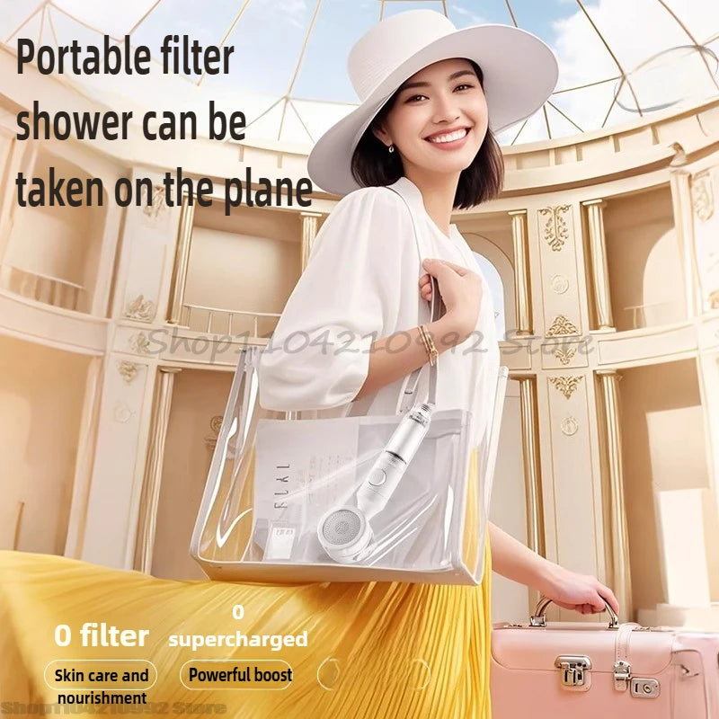 Portable Pressurized Filtration Shower Head with Antibacterial Nozzle for Water Purification Suitable for Travel and Hotels Zpaxo