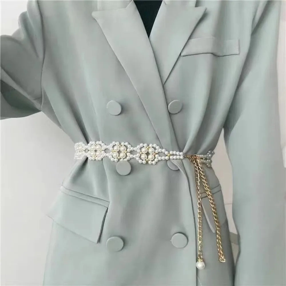 New Elegant Pearl Waist Chain French Style Adjustable Body Jewelry Y2K Style Waist Belt For Women Dresses Zpaxo
