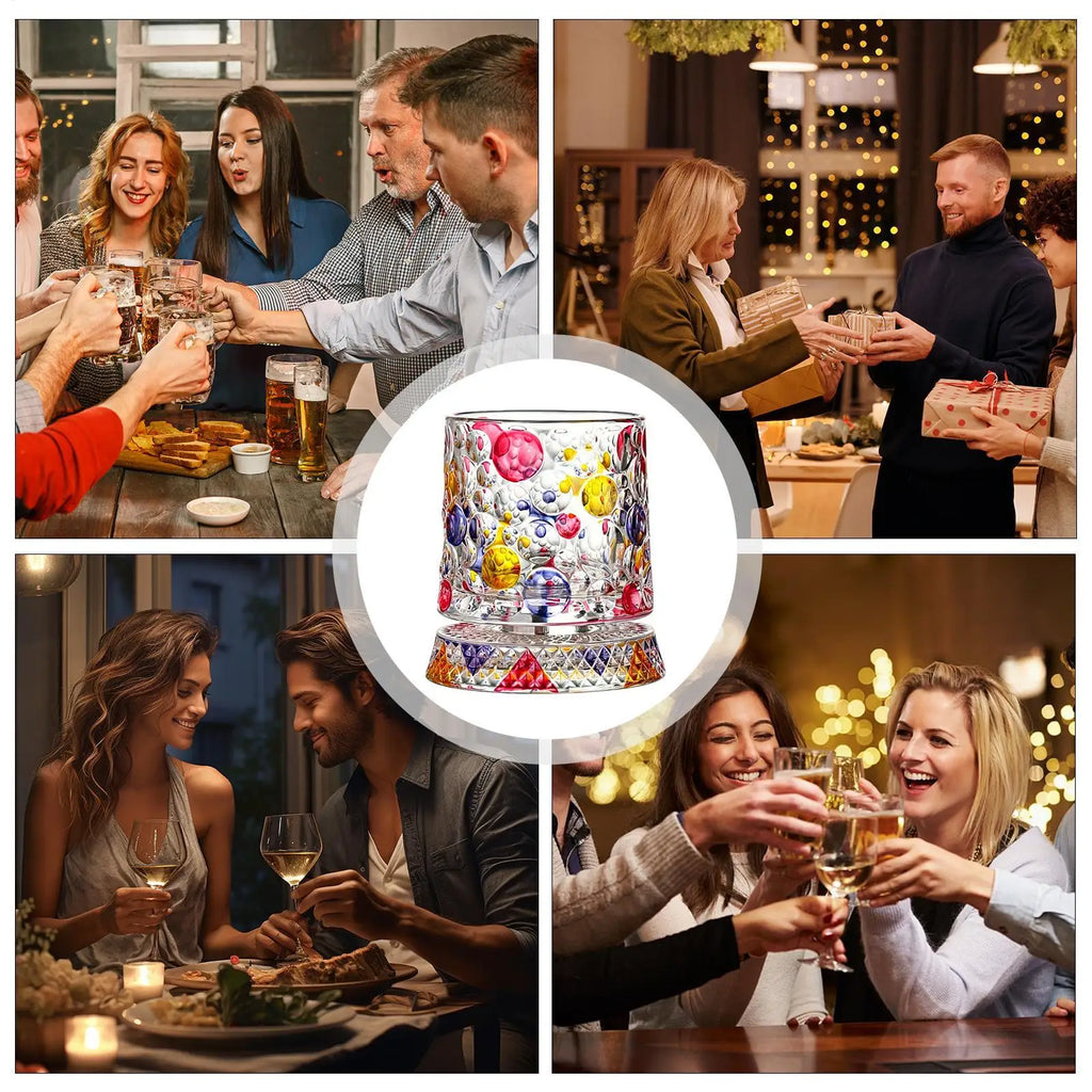 Rotating Whiskey Glasses 360 Degree Rotating Crystal Heavy Base Mug Crystal Cocktail Glass For Men Couples Alcohol Wine Ice Zpaxo