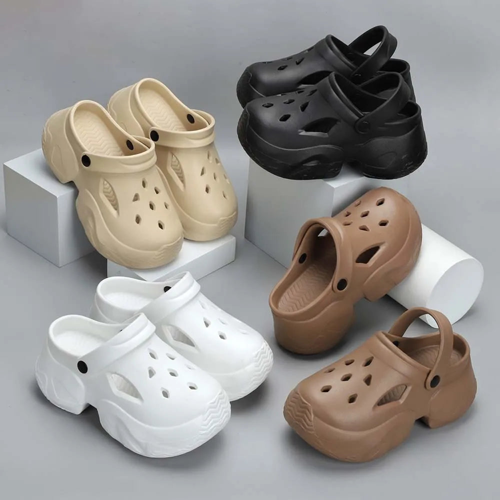 SHAJI Unisex Couple Cloud Clogs Summer Hollow Covered Toe Sandals