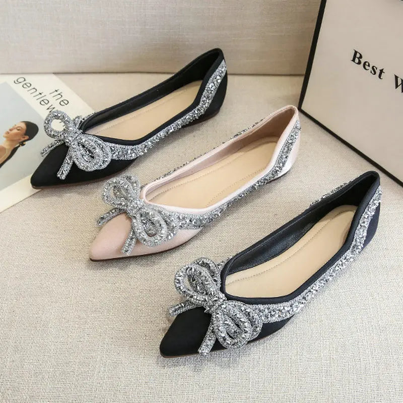 Flat Shoes for Women 2025 New Spring Autumn Pointed Butterfly Knot Rhinestone Boat Shoes Plus Size 41-43 Luxury Ladies Shoes Zpaxo