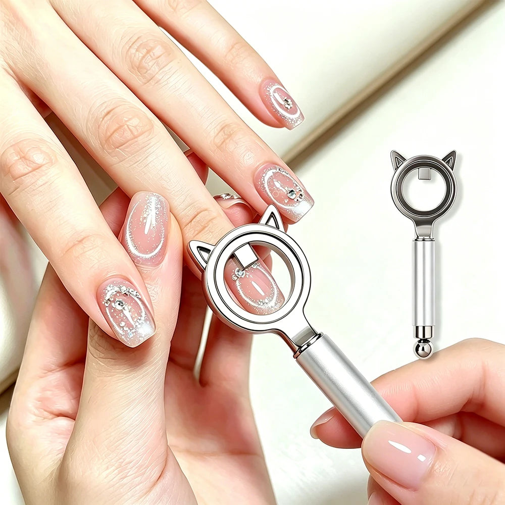 Dual-head Cat Ear Face Hollow Eye Magnet Strong Ring Magnetic Tool Zpaxo Silver-1Pc