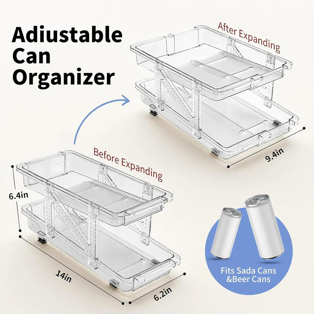 Soda Can Organizer Refrigerator 2-Layer Adjustable Width Bin Holder