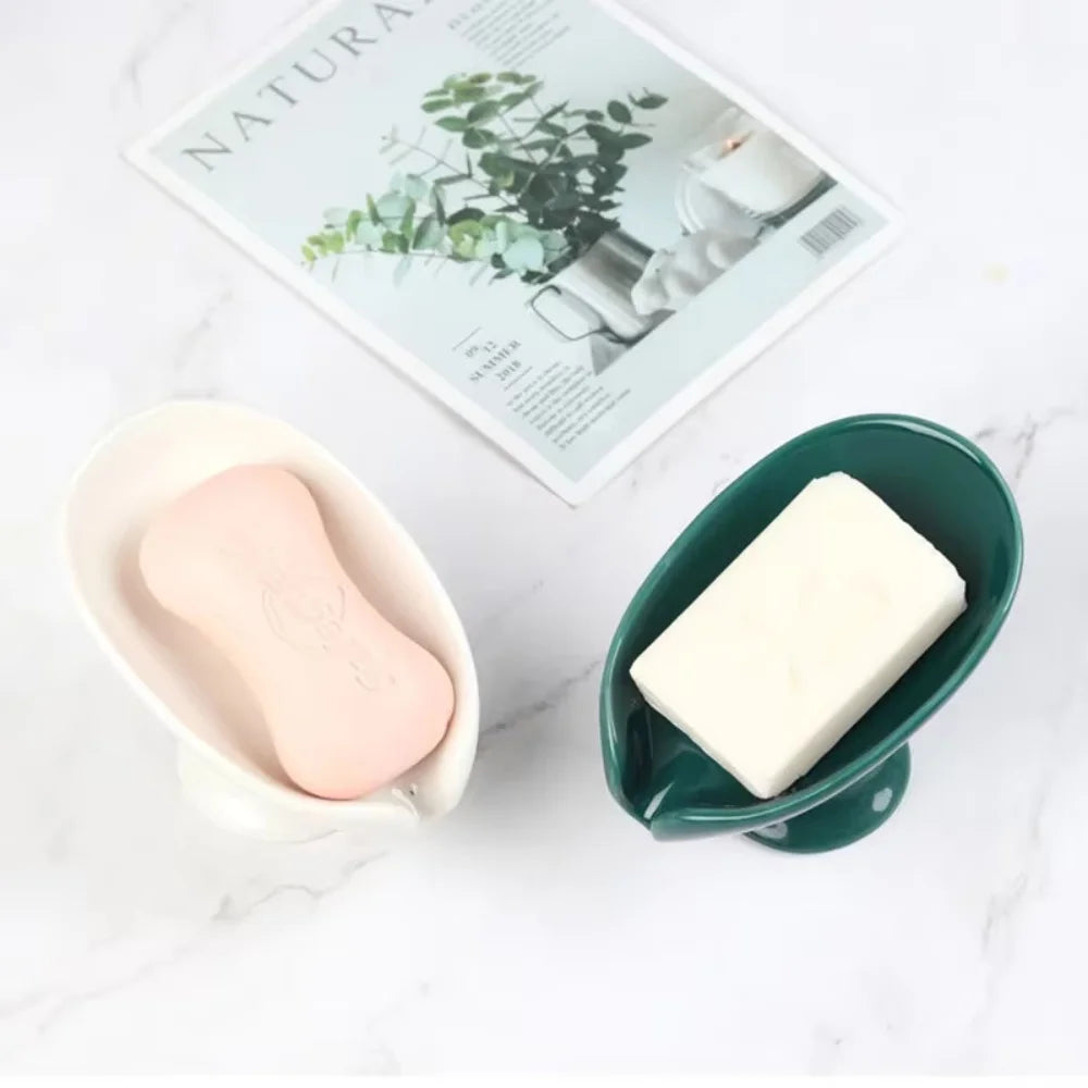 Ceramic Leay Shower Soap Holder Bathroom Suppliesaf Shape Box Water Zpaxo
