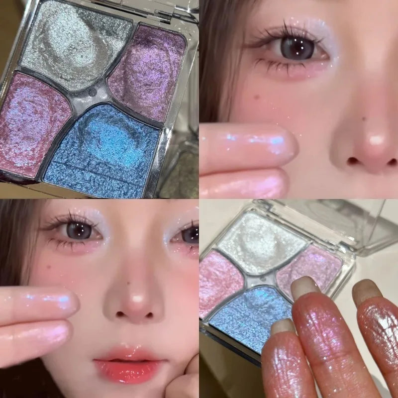 4 Face Highlighter Palette Soft Texture Long Lasting Natural Glow
