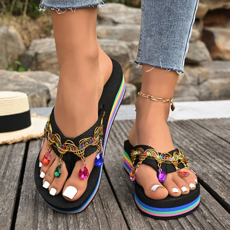 Vintage Bohemian Rhinestone Embellishment Clip-toe Comfortable Zpaxo black 40