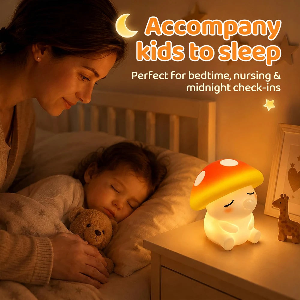 Mushroom Night Light Squishy Silicone Lamp For Kids Tap Control RGB Bedside Nursery Sleeping Nightlight For Room Decor Zpaxo