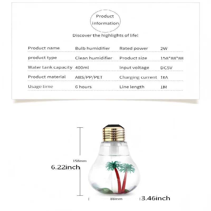 Creative Mini Desktop Light Bulb Humidifier USB Air Suitable Bedroom Zpaxo