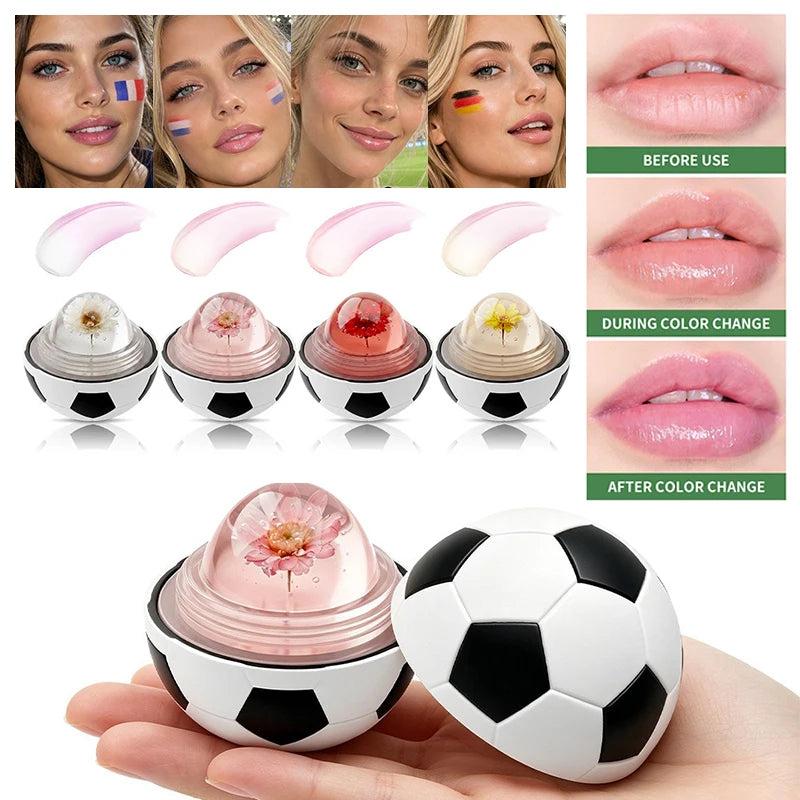 Flower Football Color Change Lipstick Non-Stick Cup Jelly Moisturizing Hydrating Lip Balm Durable Waterproof Lipstick Makeup Zpaxo
