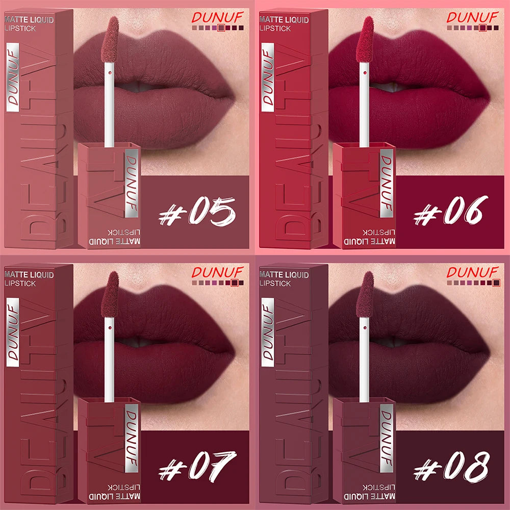 8Pcs/Set Nude Brown Matte Liquid Lipstick Velvet Sexy Dark Red Lip Glaze Non-stick Cup Not Easy To Fade Lip Gloss Lipstick Makeu Zpaxo