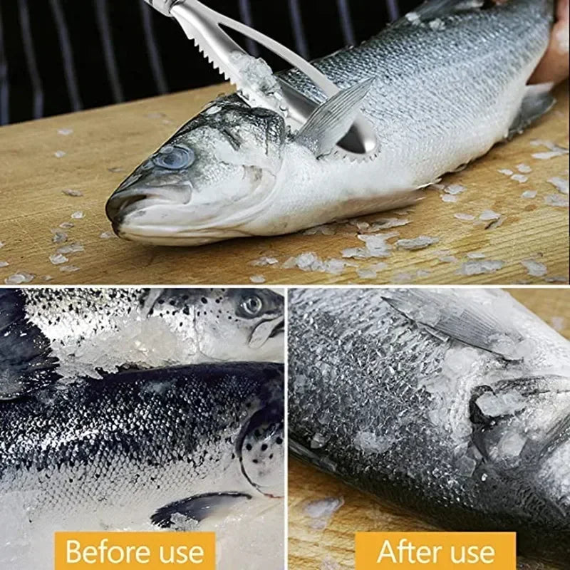 Kitchen Accessories Stainles Fish Scales Scraping Graters Fast Remove Fish Cleaning Peeler Scraper Fish Bone Tweezers Tool Gadge Zpaxo