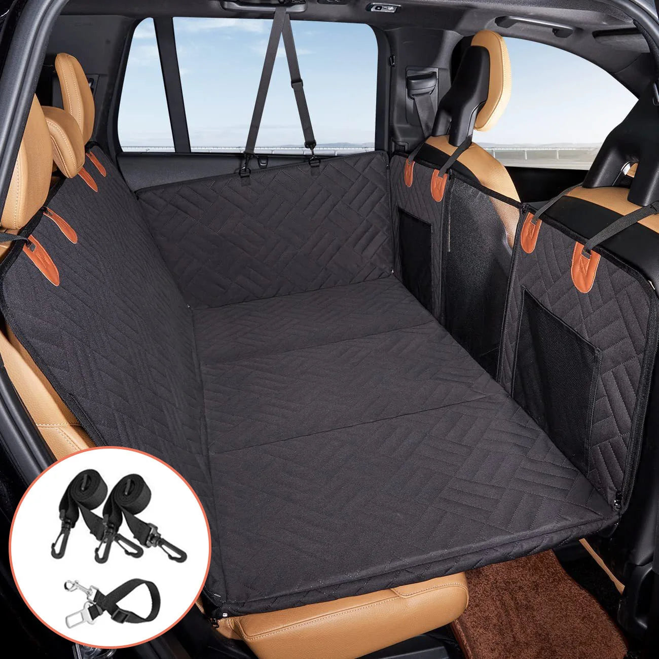 Removable Car Mat Hardboard Extension Dog Kennel Waterproof Scratch Proof Car Pet Hammock Rear Seat Travel Mat Dog Seat Cover Zpaxo black M