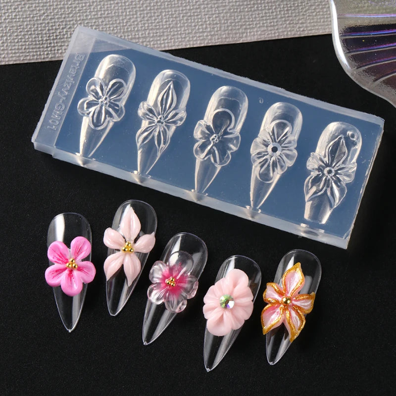 3D Flower Silicone Nail Mold Lily Hibiscus Petals Carving Template