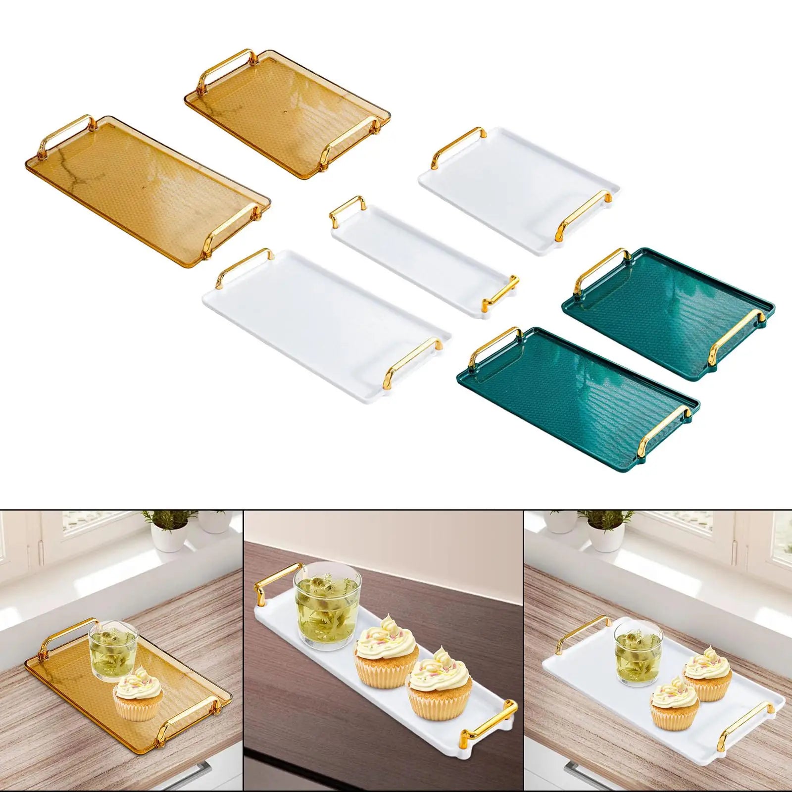Rectangular Serving Tray with Handles – Vanity & Kitchen Platter Serving Tray Zpaxo