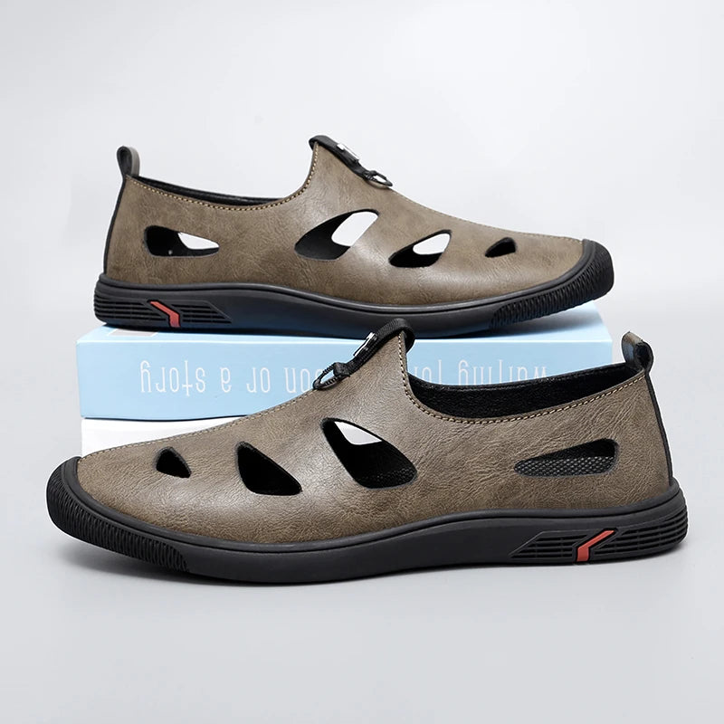 Summer Men Sandals Leather Mens Casual Shoes Outdoor Beach Roman Zpaxo
