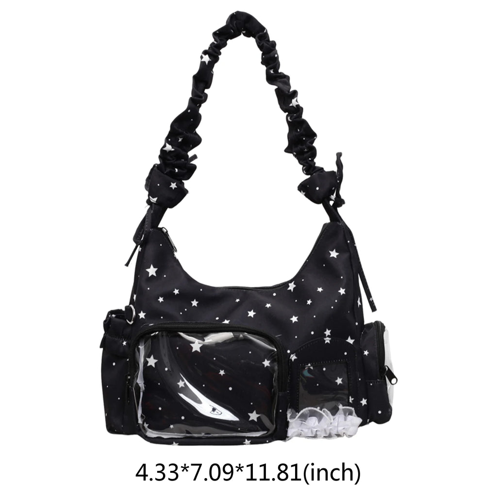 Women Canvas DIY Badge Crossbody Bag Zipper Cartoon Tote Handbag