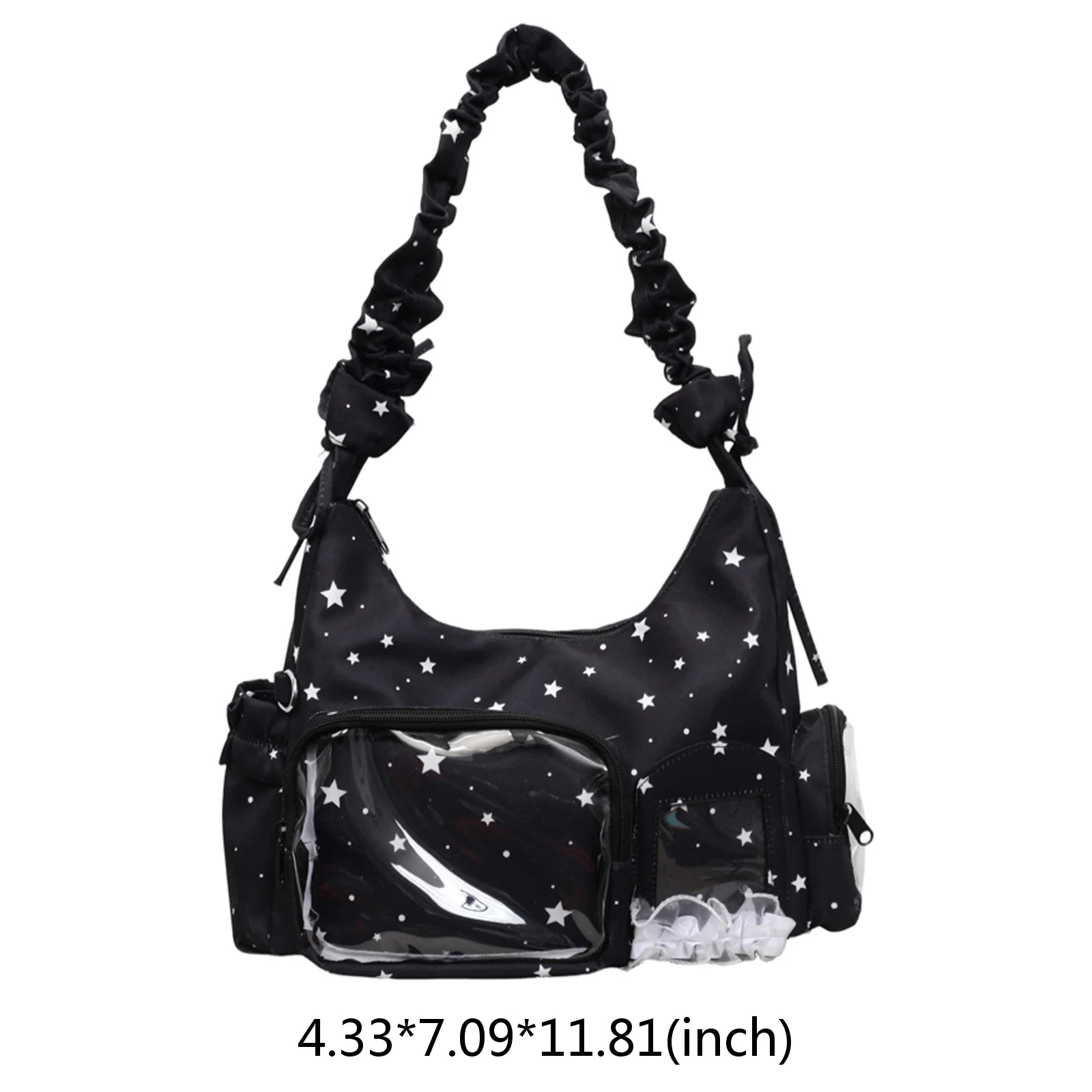 Women Canvas DIY Badge Crossbody Bag Zipper Cartoon Tote Handbag