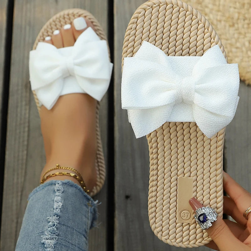 Women Slippers Casual Lightweight Shoes for Women Summer Fashion Slippers Bowknot Slides Women Soft Flat Leisure Ladies Sandals Zpaxo WHITE 42