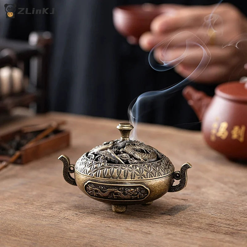 Chinese Antique Incense Burner Hollow Holder Cover Mini Desktop Zpaxo