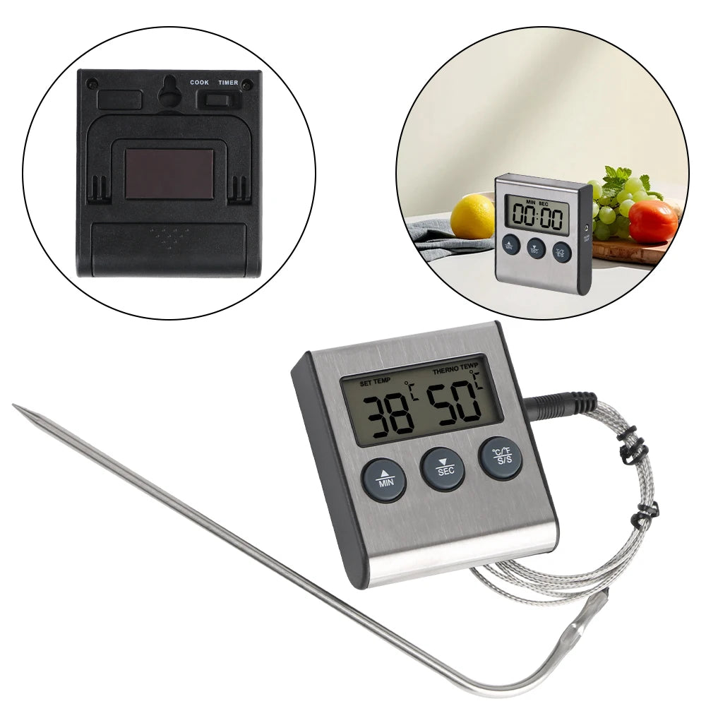 Probe Temperature Cooking Oven Meter Grill Timer Function Meat Kitchen Food Digital BBQ Thermometer New Stainless Steel Zpaxo