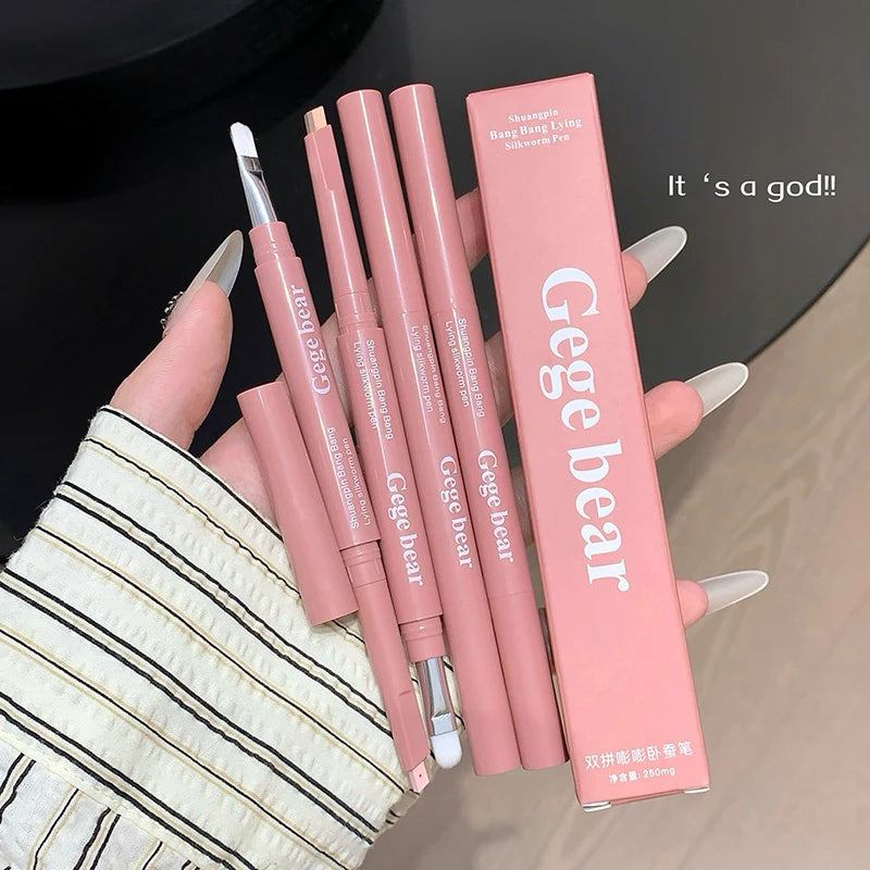 2 in 1 Bicolor Lying Silkworms Pencil Nude Pink Under-Eye Matte Highlighting Shadow Pencil Eyeshadow Brightening Makeup Pencil Zpaxo