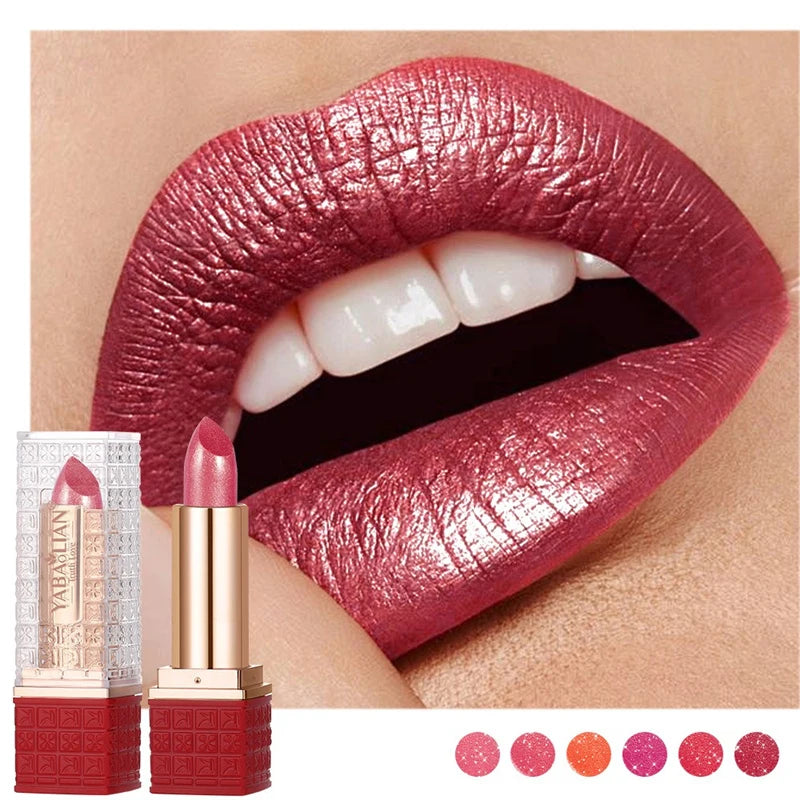 12 Colors Bold & Intense Glitter Shiny Metallic Lipstick Pearlescent Shimmer Lip Tint Long Lasting Easy Color Diamond Lipstick Zpaxo