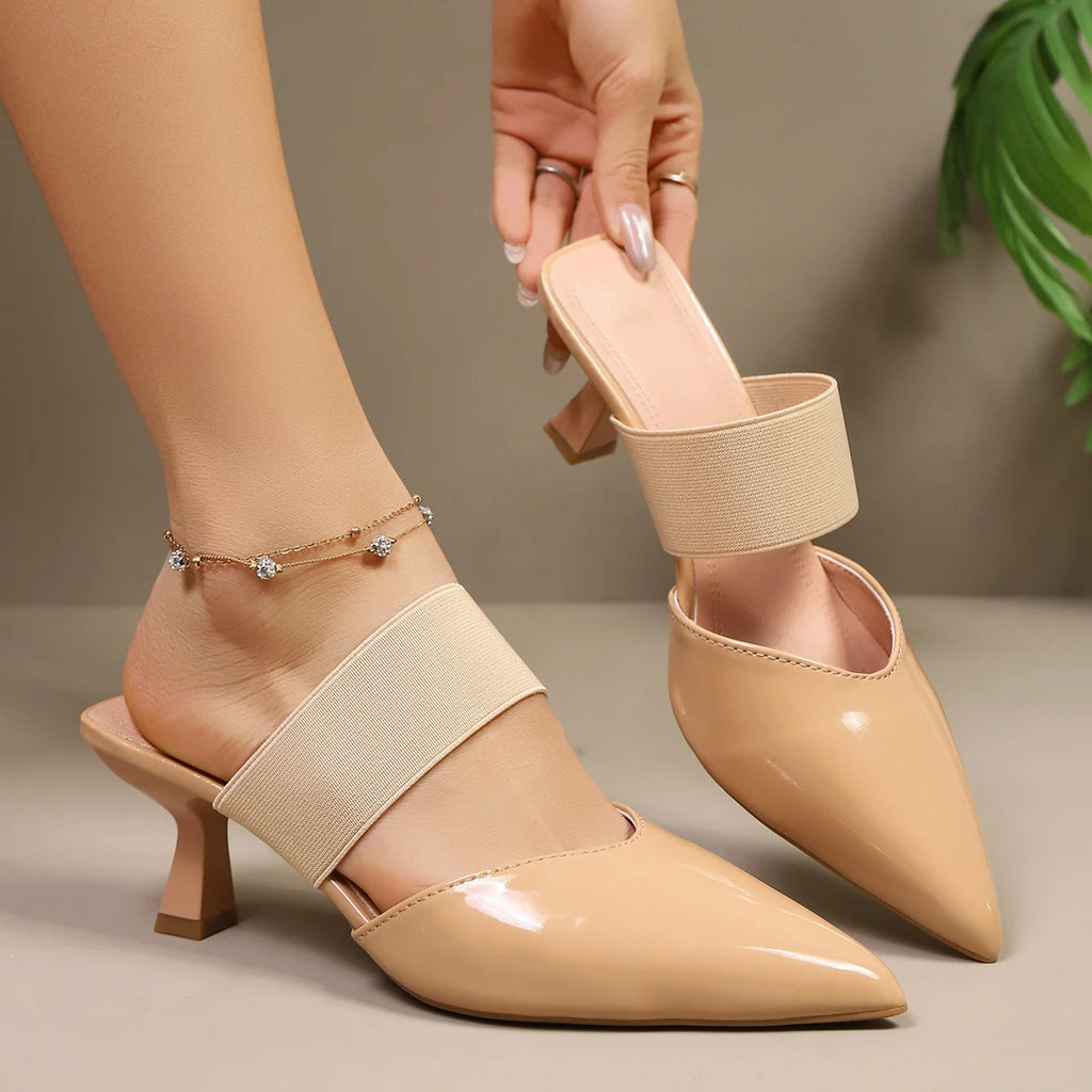Shoes for Women Summer Thin Heels Dress Party Shoes Fashionable High Heel Sandals Women Plus Size Elastic Band Womens Sandals Zpaxo apricot 39