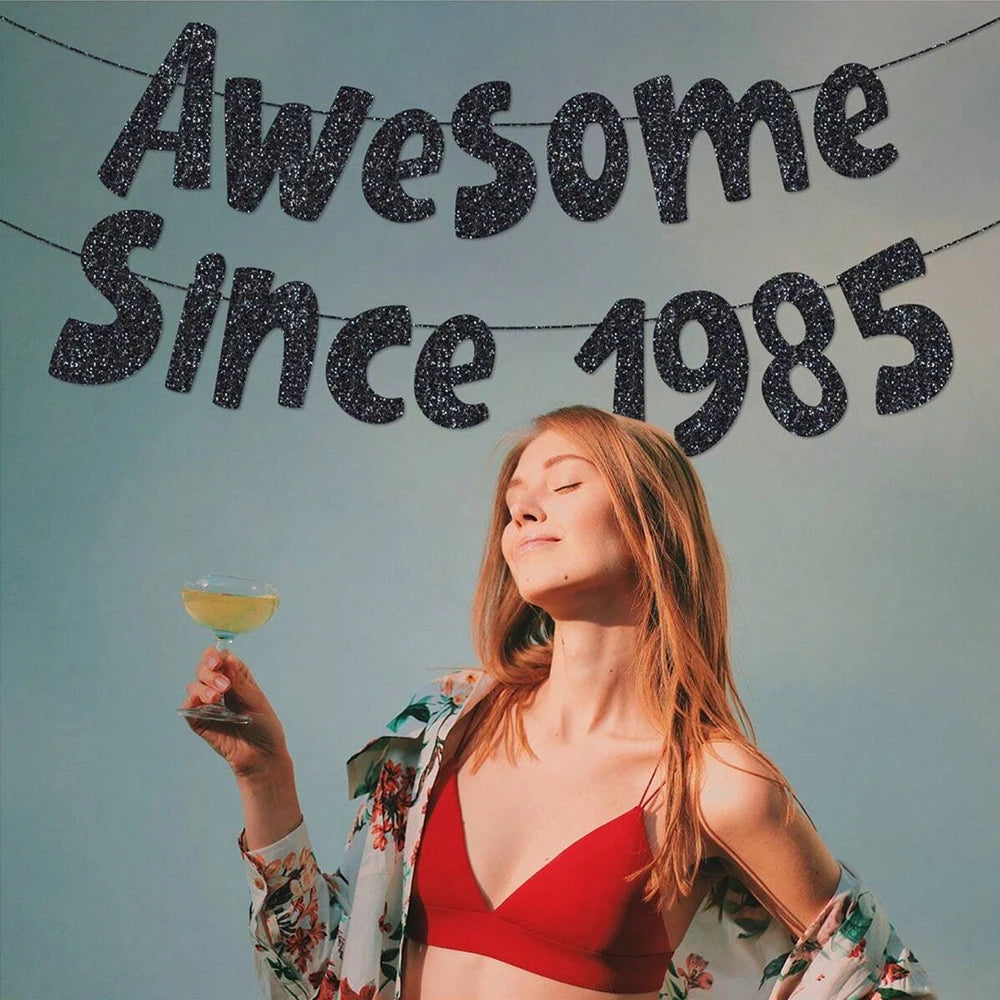 Awesome Since 1995/1985/1975/1965/1955 Banner Gold Black Glitter Banner Birthday Anniversary Party Favors Home Wall Decoration Zpaxo