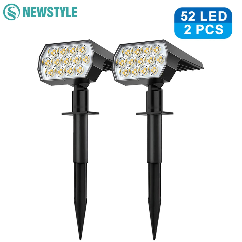 LED Solar Spot Lights Outdoor Garden 52 LED Solar Lights Waterproof 3 Modes Landscape Lighting Wall Lamp Garden Yard Tree Lawn Zpaxo