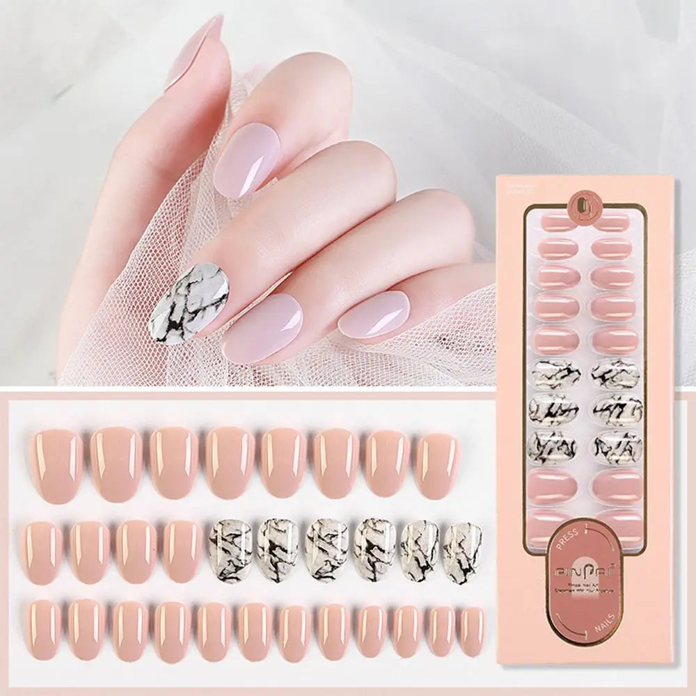 24PCS Fake Nails Reusable Stick On Nails Press on Full Cover False Nail Tips with Jelly Stickers Makeup Accessories Zpaxo