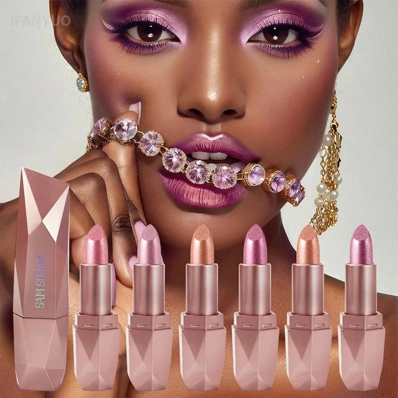 Diamond Glitter Lipstick Moisturizing Metallic Pearl Lip Tint Waterproof Long-lasting Sparkling Dazzling Gold Lip Gloss Makeup Zpaxo