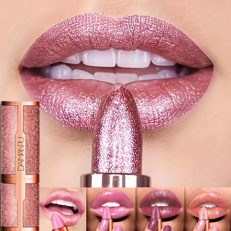Rose Smoke Powder Lipstick Pearlescent Glitter Bright Starry Sky Glossy Diamond Velvet Lipstick Waterproof Durable Women Makeup Zpaxo