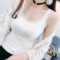 Casual U Neck Summer Tank Tops Sleeveless With Lace Fitted Tops Underwear Slim Cami Top Shirt for Women Zpaxo White XXL