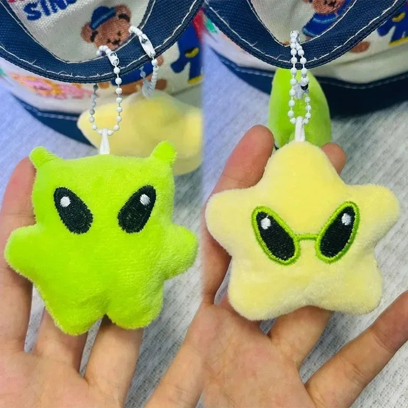 Cute Green Alien Star Plush Pendant Mini Soft Doll Keychain Versatile