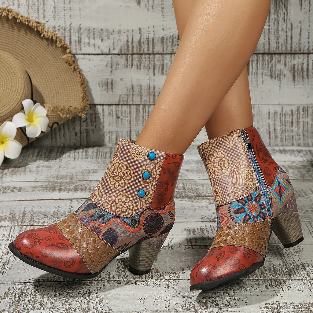 Spring Autumn Women Boots Ethnic Style Casual Fashion High-heeled Boots Women Retro Large Size All-match Fashion Shoes Women Zpaxo Orange red 42