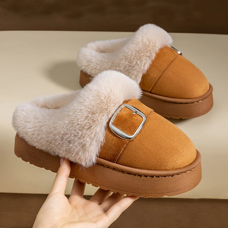 Winter Warm Fluffy Slippers Women Thick Sole Non Slip Plush House