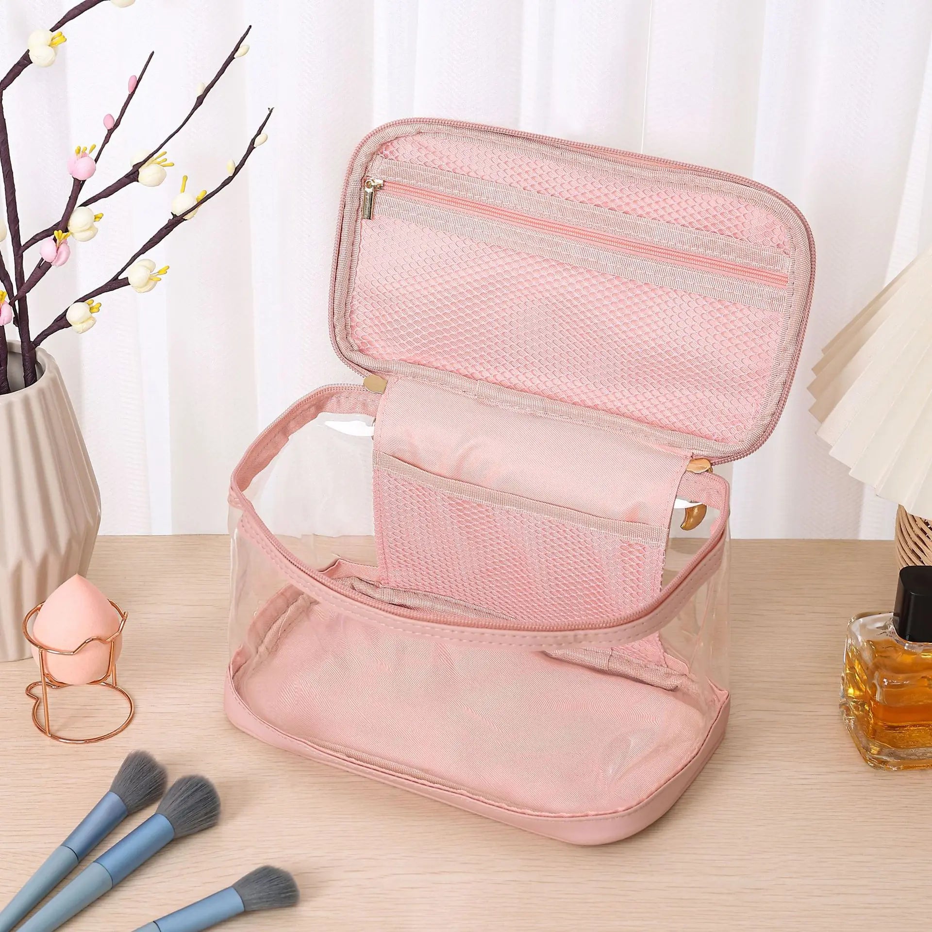Transparent Butterfly Knot Large Capacity PU Cosmetic Bag Toiletry