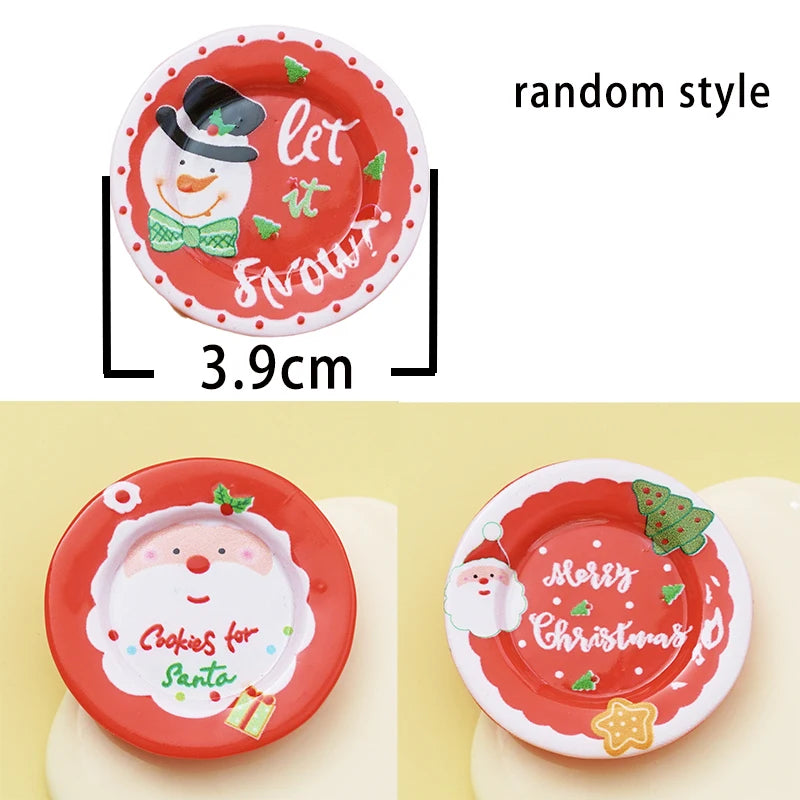 Christmas Plates Model Miniature Desserts Dish Dollhouse Kitchen Ornament Festive Decorations Accessories Coffee/Bread Plate Zpaxo A-1pc random style