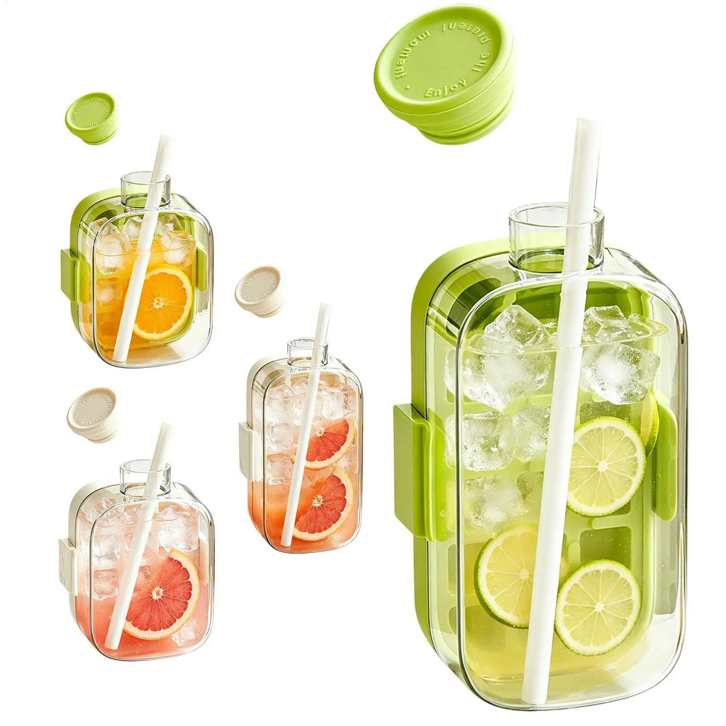 2-in-1 Ice Mold Bottle Press Cubes Maker Easy Release Tray Cup Straw