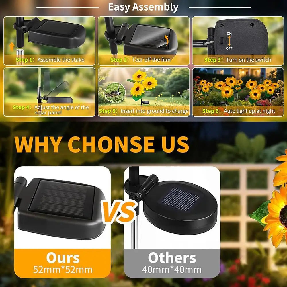 3 Heads LED Solar Simulation Sunflower Light Garden Yard Lawn Night Lights Landscape Lamp Home Decoration Christmas Flower Light Zpaxo