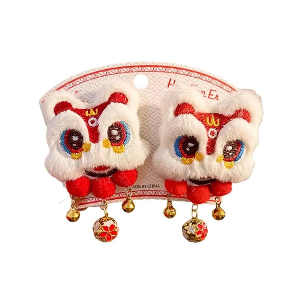 Chinese Lion Dance Pompom Tassel Hair Clips – 2pcs Barrette Set