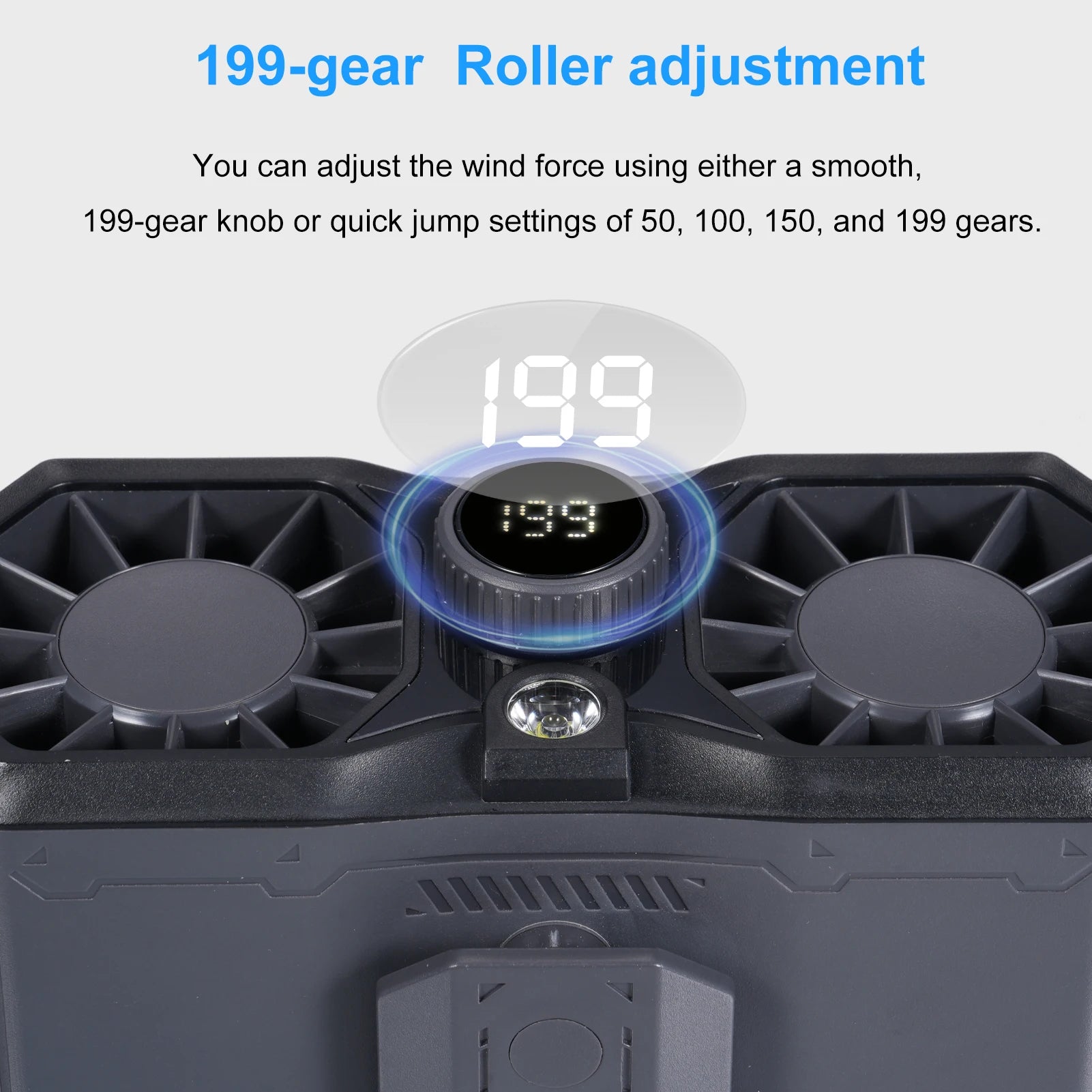 Dual Vent Waist Fan, Portable Neck Fan with Emergency Flashlight Clip on Fan, 15000RPM 199 Wind Speeds, Smart Digital Display Zpaxo