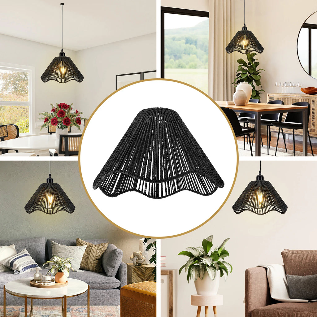 Handwoven Boho Paper Rope Lampshade | Pendant Light Shade Woven Lampshade Zpaxo