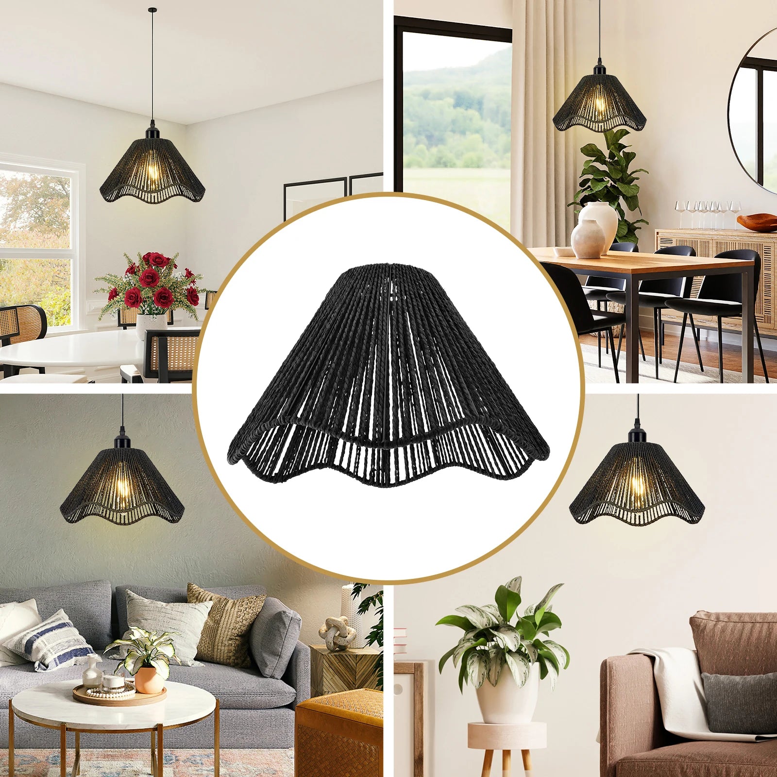Handwoven Boho Paper Rope Lampshade | Pendant Light Shade Woven Lampshade Zpaxo