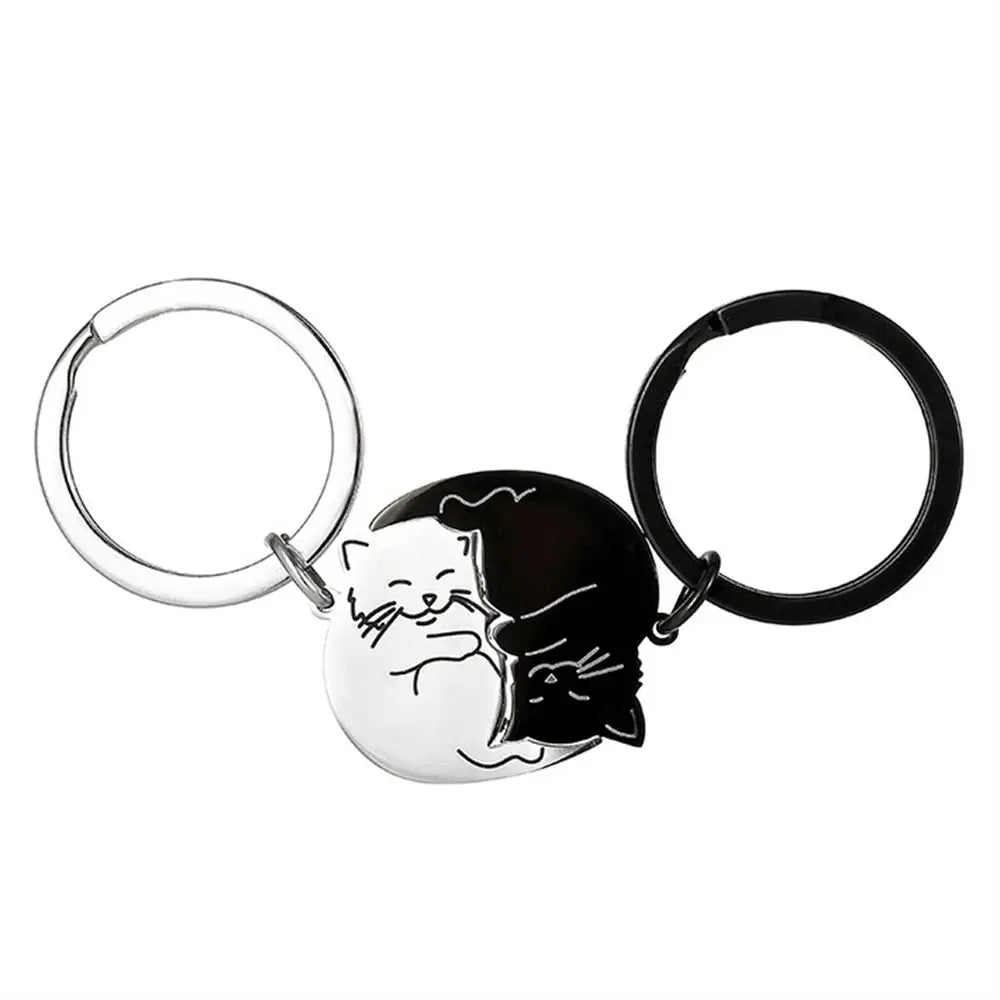 Hug Cat Couple Keychain Hanging Jewelry Bag Pendant Matching Cat Key Ring Stainless Steel Patchwork Lovers Keyring Zpaxo