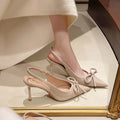 Bow Pointed Toe High Heels Sandals Women Brand Designer Shoes Fashion Slides Sexy Slingback Shoes Elegant Mules Sandals Female Zpaxo Beige 38
