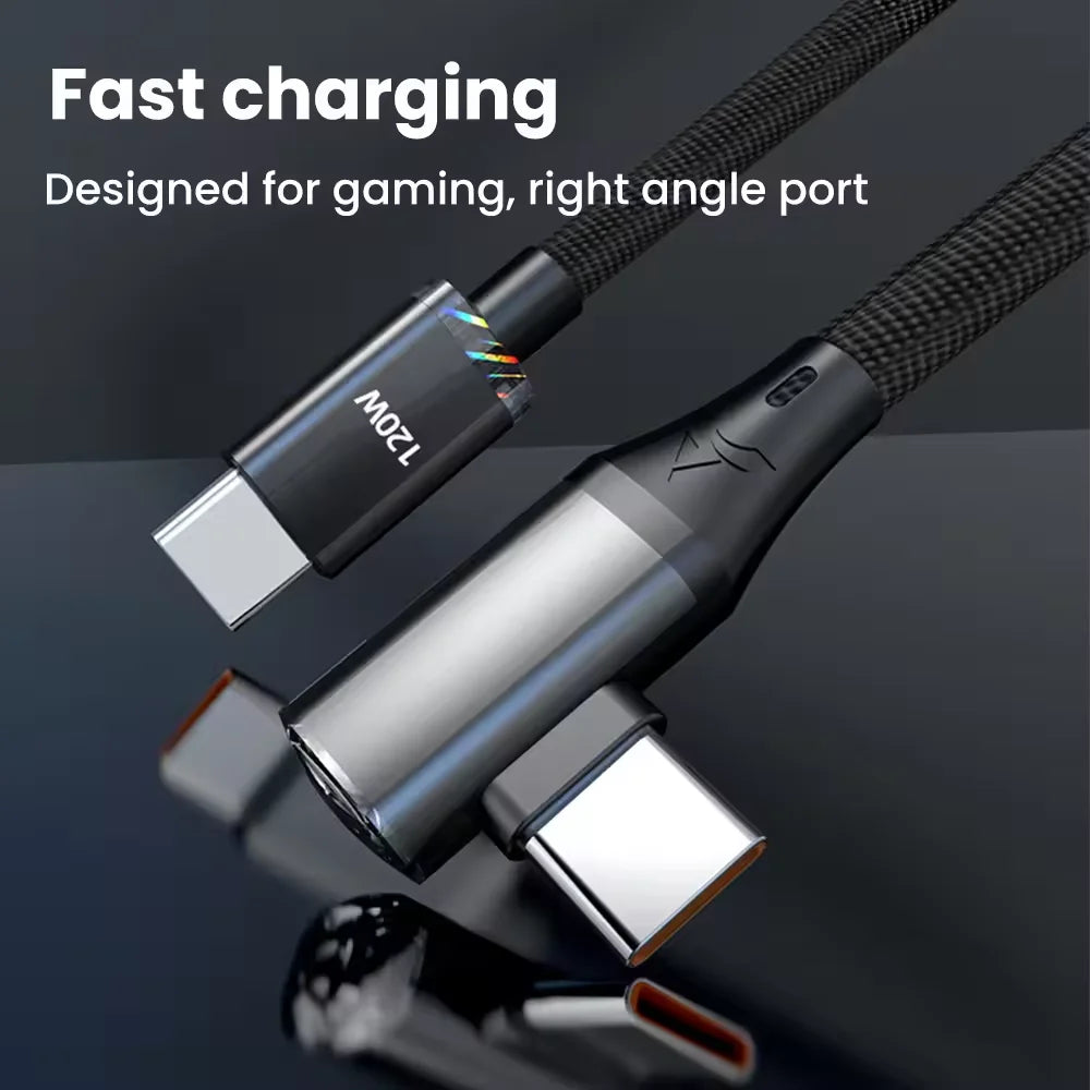 90° USB-C Fast Charging Cable PD 120W | 1m & 2m Right Angle USB-C Charging Cable Zpaxo