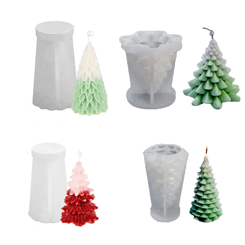 3D Tree Shaped Candle Silicone Mold Xmas Pine Molds Making Wax Soap Zpaxo Mix-4PCS