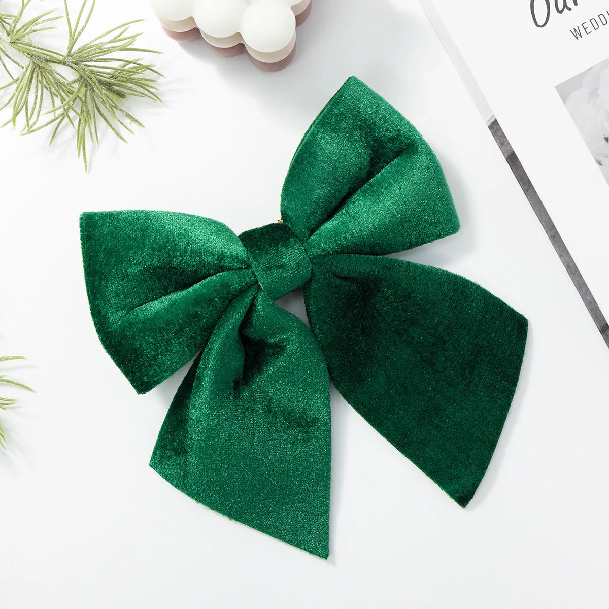 Velvet Christmas Bow Ornament – Pink, Green & White Tree Decor Christmas Bow Ornament Zpaxo